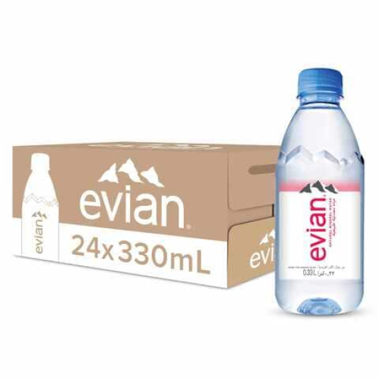 Evian Natural Mineral Water 330ml, Case of 24