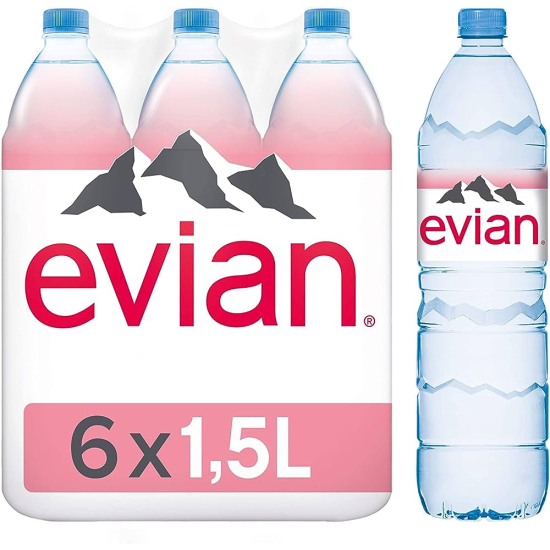 Evian Natural Mineral Water 1.5L, Pack of 6