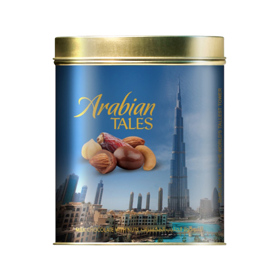 Arabian Tales Assorted Milk Chocolate Coated Nuts and Dates Can 200g