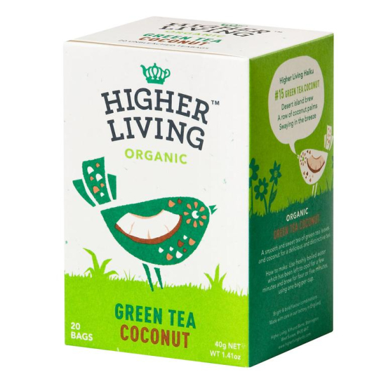 Higher Living Organic Green Tea Coconut Tea Bags 20's