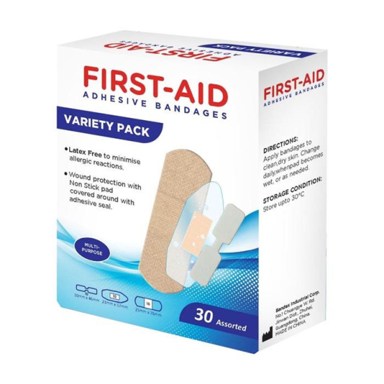 First Aid Variety Pack Bandages Assorted 30pcs