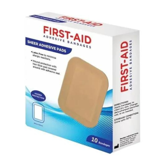 First Aid Sheer Adhesive Pad Bandages 10pcs 76mm x 102mm