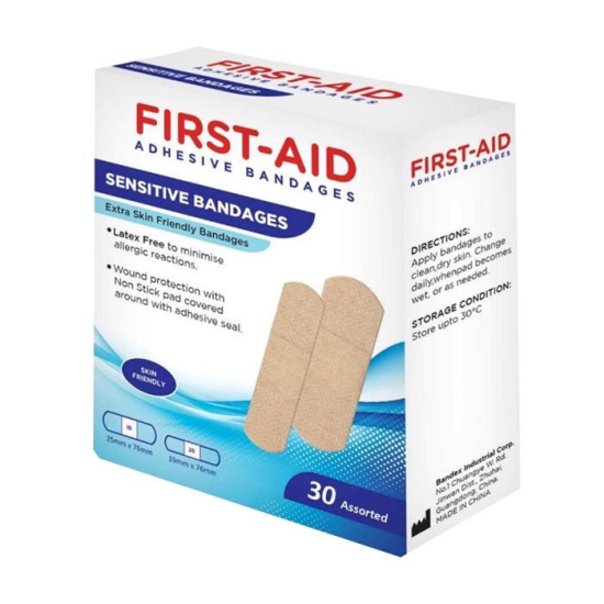 First Aid Sensitive Bandages Assorted 30pcs