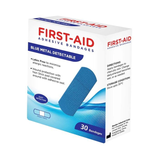 First Aid Bluemetal Detectable Bandages 30'S-25Mmx76Mm:08037
