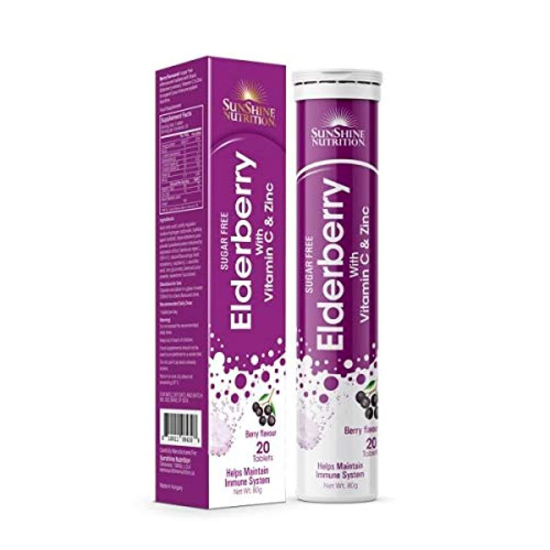 Sunshine Nutrition Elderberry With Vitamin C & Zinc Effervescent 20 Tablets