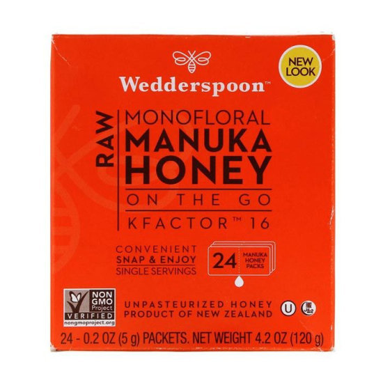 Wedderspoon Raw Monofloral Manuka Honey On The Go KFactor 16 24pcs