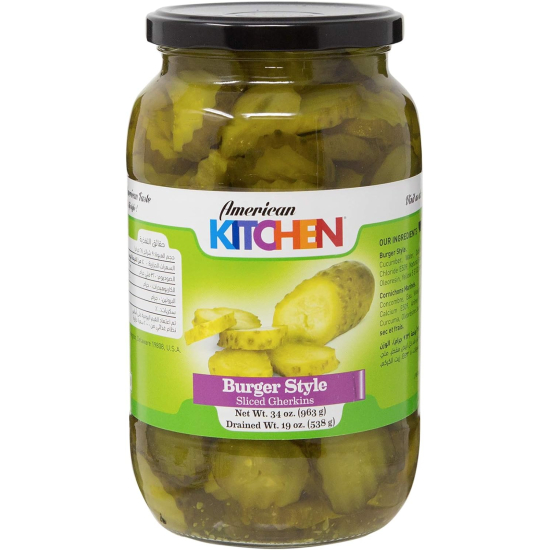 American Kitchen Burger Style Sliced Gherkins 963g, Pack Of 12