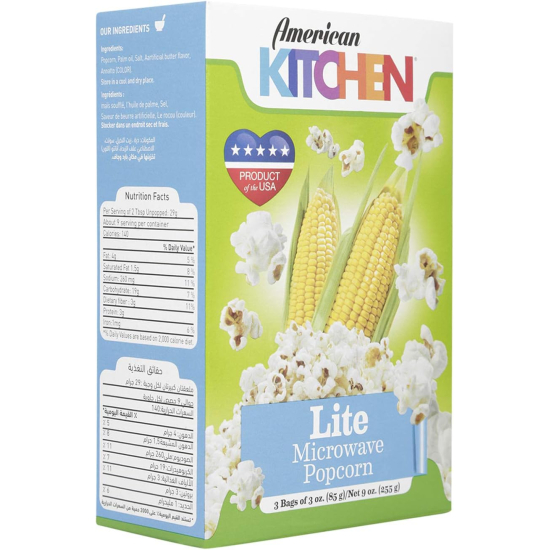 American Kitchen Lite Microwave Popcorn 255g, Pack Of 12