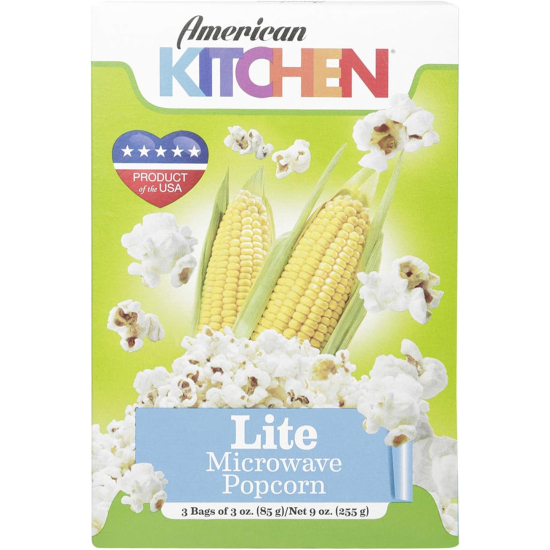 American Kitchen Lite Microwave Popcorn 255g, Pack Of 12