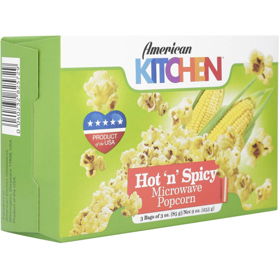 American Kitchen Hot & Spicy Microwave Popcorn 255g, Pack Of 12