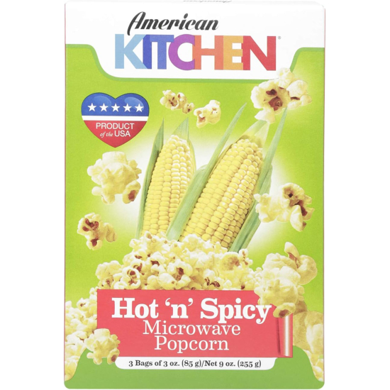 American Kitchen Hot & Spicy Microwave Popcorn 255g, Pack Of 12