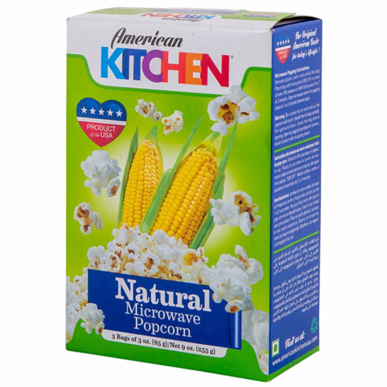 American Kitchen Natural Microwave Popcorn 255g, Pack Of 12