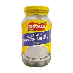 Buenas Macapuno Balls Coconut Sport Balls in Syrup 340g, Pack Of 24 Buenas Macapuno Balls Coconut Sport Balls in Syrup 340g, Pack Of 24