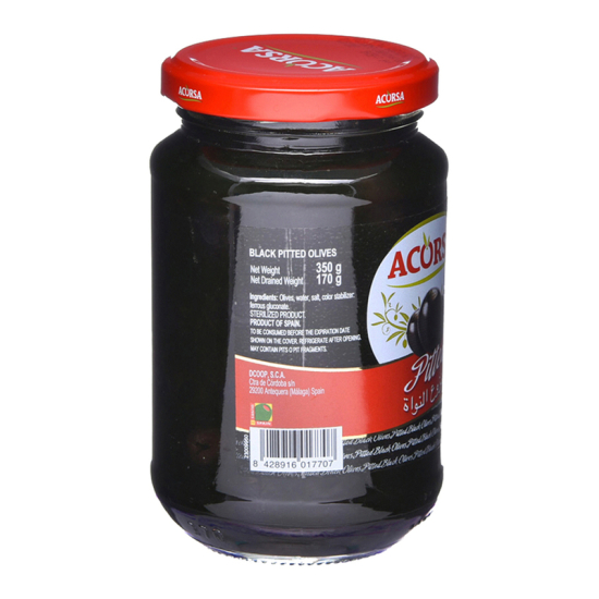 Acorsa Pitted Black Olives Jar, Pack Of 12x170g