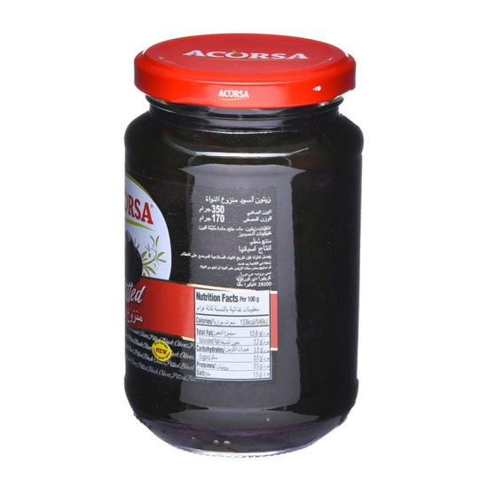 Acorsa Pitted Black Olives Jar, Pack Of 12x170g