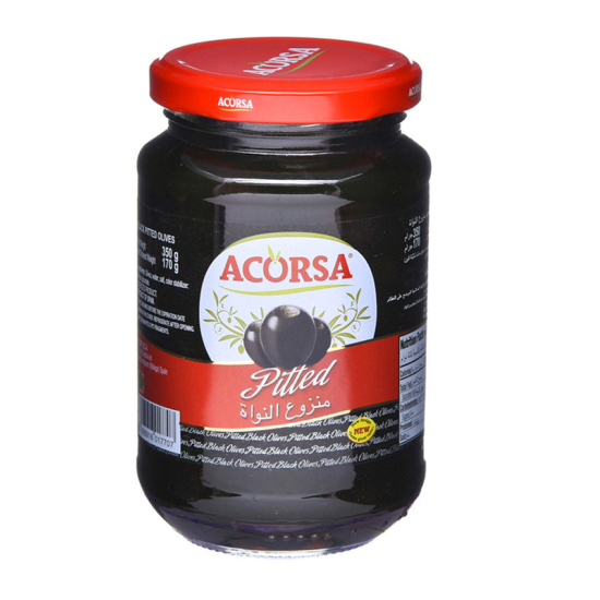 Acorsa Pitted Black Olives Jar, Pack Of 12x170g