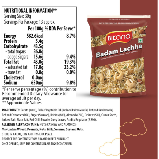 Bikano Namkeen Badam Lachha 400g, Pack Of 12