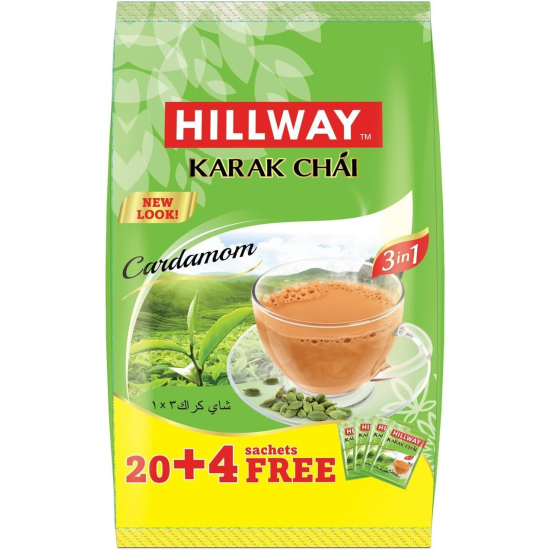 Hillway 3 in 1 Karakchai Cardamom (20+4) 18g, Pack Of 6
