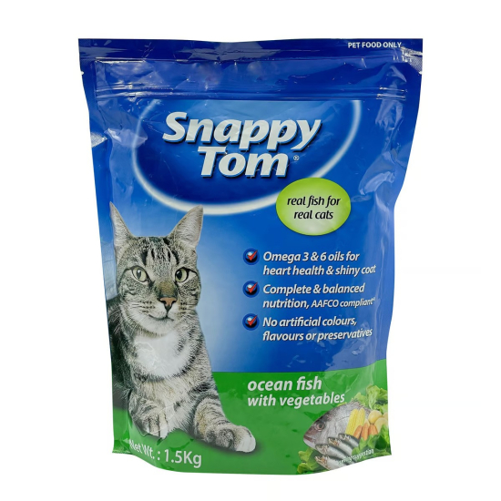 Snappy Tom Cat Food Ocean Fish with Vegetables, 1.5 kg Pack Of 6