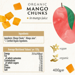Biona Organic Mango Chunks In Mango Juice 400g, Pack Of 6 Biona Organic Mango Chunks In Mango Juice 400g, Pack Of 6