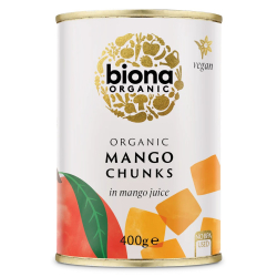 Biona Organic Mango Chunks In Mango Juice 400g, Pack Of 6 Biona Organic Mango Chunks In Mango Juice 400g, Pack Of 6