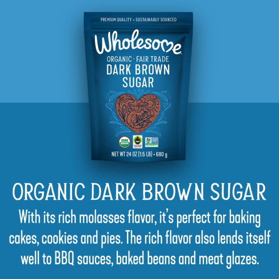 Wholesome Organic Fair Trade Premium Quality Dark Brown Sugar, 680g