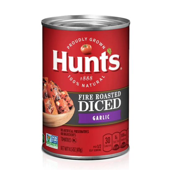 Hunts Diced Tomatoes Fire Roasted Garlic 411g