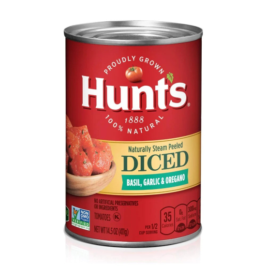 Hunts Diced Tomatoes Basil Garlic Oregano 5 Oz (411g )