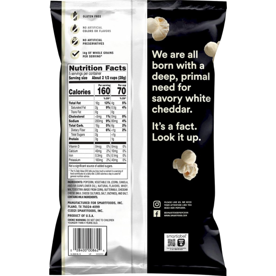 Smartfood White Cheddar Flavored Gluten Free Popcorn 5.5 Oz (156g)