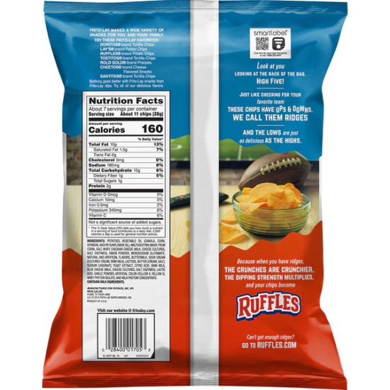 Ruffles Cheddar & Sour Cream Flavored Potato Chips 6.5 Oz (184g)