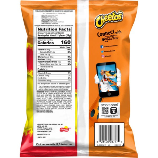 Cheetos Crunchy Flaming Hot Cheese Flavored Snack 3.5 Oz