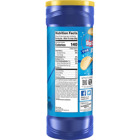 Lay's Stax Salt & Vinegar Naturally and Artificially Flavored Potato Chips 5.5 Oz (156g)