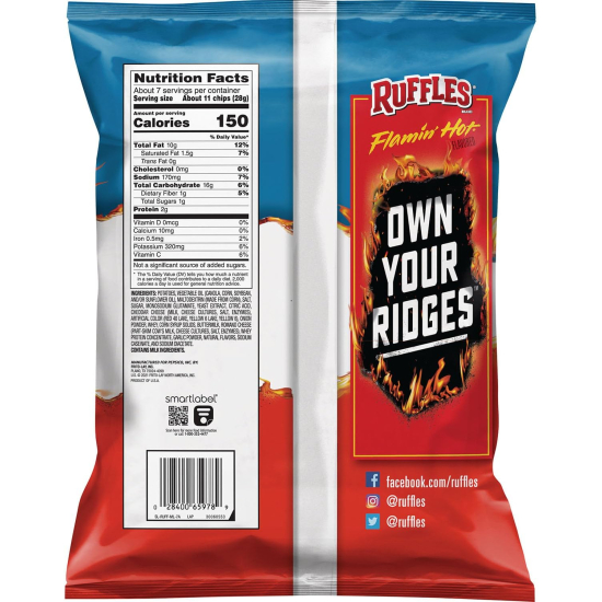 Rufflles Flaming Hot Flavored Potato Chips 6.5 OZ