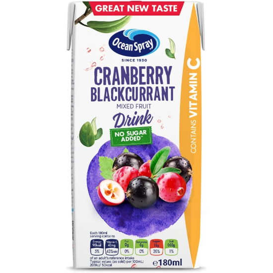 Ocean Spray Cranberry And Blackcurrant No Sugar Juice Drink 180 ml