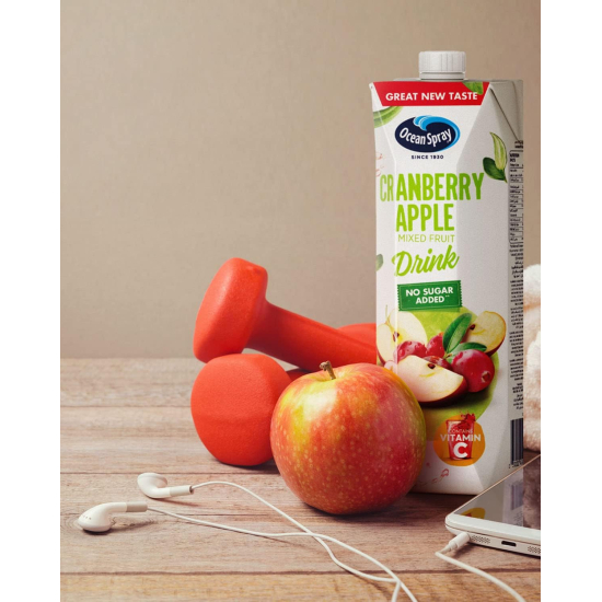 Ocean Spray Cranberry Apple Mixed Fruit Drink No Sugar Added, Contains Vitamin C 1 Litre 