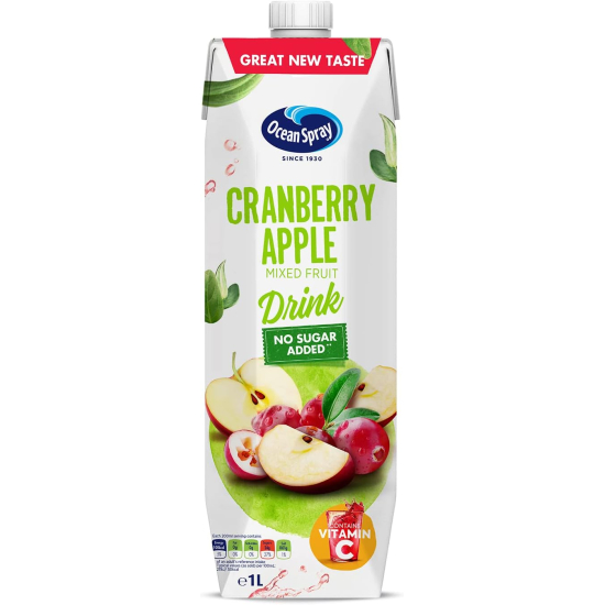 Ocean Spray Cranberry Apple Mixed Fruit Drink No Sugar Added, Contains Vitamin C 1 Litre 