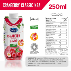 Ocean Spray Cranberry Fruit Drink No Sugar Added, Contains Vitamin C 250 ml, Pack Of 12