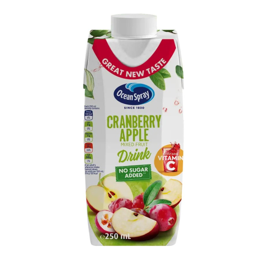 Ocean Spray Cranberry Apple Mixed Fruit Drink No Sugar Added Contains Vitamin C,  250ml