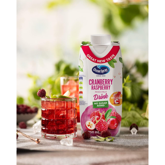 Ocean Spray Cranberry Raspberry Mixed Fruit Drink No Sugar Added, Contains Vitamin C 250 ml