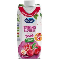 Ocean Spray Cranberry Raspberry Mixed Fruit Drink No Sugar Added, Contains Vitamin C 250 ml, Pack Of 12 Ocean Spray Cranberry Raspberry Mixed Fruit Drink No Sugar Added, Contains Vitamin C 250 ml, Pack Of 12