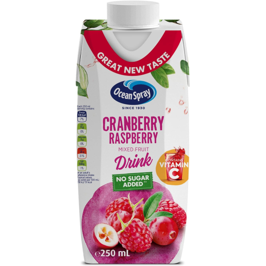 Ocean Spray Cranberry Raspberry Mixed Fruit Drink No Sugar Added, Contains Vitamin C 250 ml