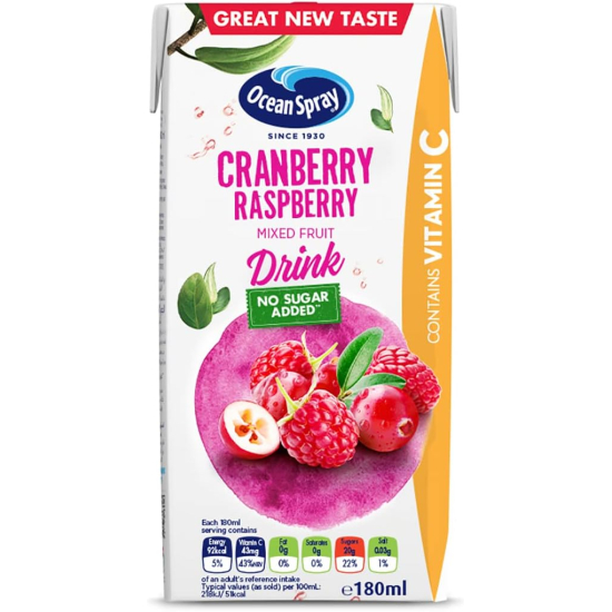 Ocean Spray Cranberry And Raspberry No Sugar Juice Drink 180 ml