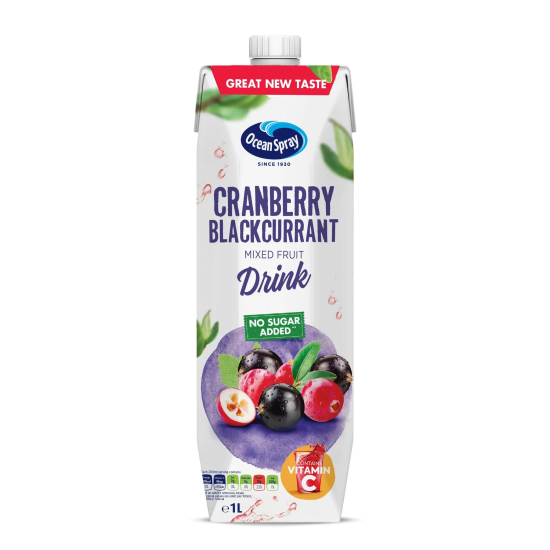 Ocean Spray Cranberry Blackcurrant Mixed Fruit Drink No Sugar Added, Contains Vitamin C 1 Litre