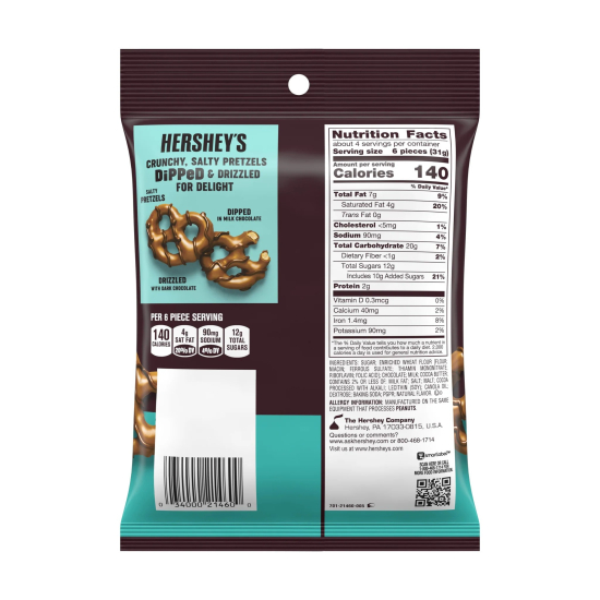 Hershey's Dipped Pretzels In Milk Chocolate And Dark Chocolate 120g