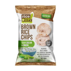 Rice Up Whole Grain Rice Chips Sour Cream & Onion Gluten free, No GMO 60g, Pack Of 12 Rice Up Whole Grain Rice Chips Sour Cream & Onion Gluten free, No GMO 60g, Pack Of 12