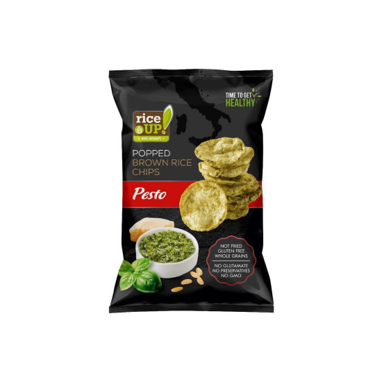 Rice Up Whole Grain Brown Rice Chips Pesto, Gluten free, No GMO 120g