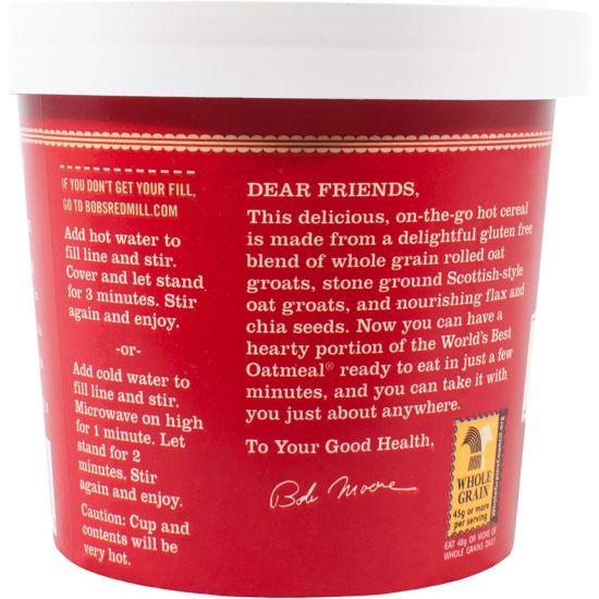 Bob's Red Mill Gluten Free Oatmeal Cup Apple Cinnamon With Flax & Chia, Non-GMO 2.36 Oz (67g), Pack Of 12