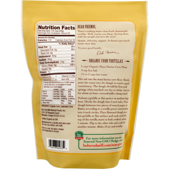 Bob's Red Mill Organic Golden Corn Masa Harina Flour, 680g