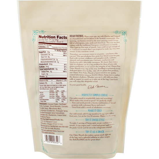 Bob's Red Mill Paleo Style Muesli, Grain Free, Cold Cereal Gluten Free 397g, Pack Of 6