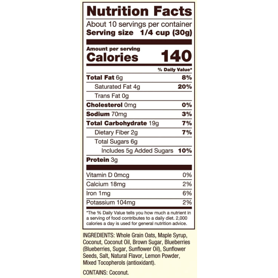 Bob's Red Mill Granola Lemon Blueberry Gluten Free, Whole Grain, Non-GMO 312g, Pack Of 8